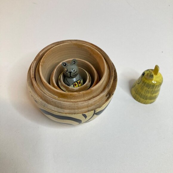 Wooden Matryoshka Nesting Cat Dolls 7" 5 dolls Mouse Baby - Picture 9 of 12